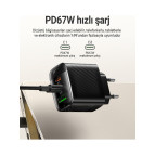 Acefast 67W PD 2X USB-C + USB-A 3 Port Hızlı Şarj Aleti Isı Düşüren GaN Destekli Akım Korumalı Güç Adaptörü iPhone & Android & iPad & MacBook Type-C - A108 (Acefast Türkiye Garantili)