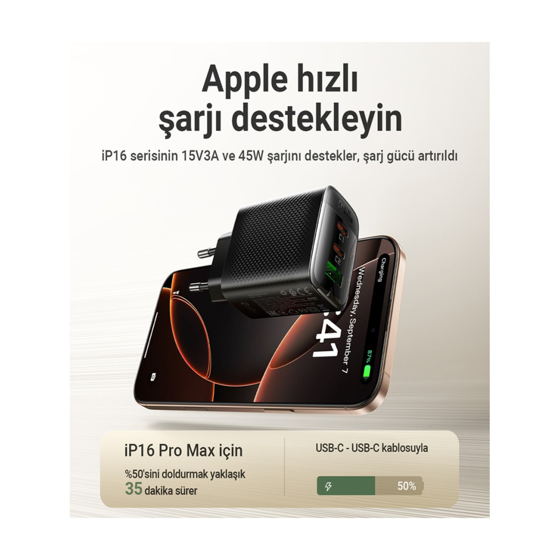 Acefast 67W PD 2X USB-C + USB-A 3 Port Hızlı Şarj Aleti Isı Düşüren GaN Destekli Akım Korumalı Güç Adaptörü iPhone & Android & iPad & MacBook Type-C - A108 (Acefast Türkiye Garantili)