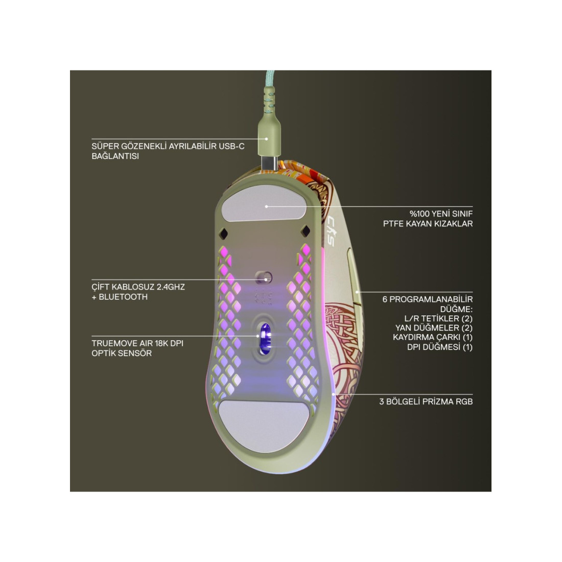 SteelSeries Kablosuz Oyuncu Mouse CS2 Dragon Lore Edition 18000 DPI Oyun İçin Altın Renk