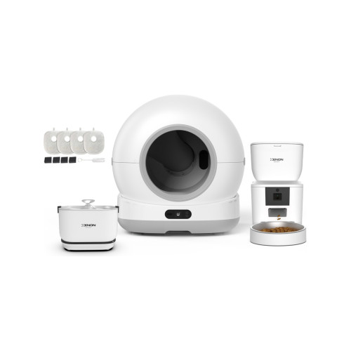 Xenon Smart Akıllı Otomatik Kedi Tuvaleti Paslanmaz Çelik Kaseli 4LT Hazneli Mama Kabı Bataryalı Su Pınarı ve Filtre 4'lü Pet Seti