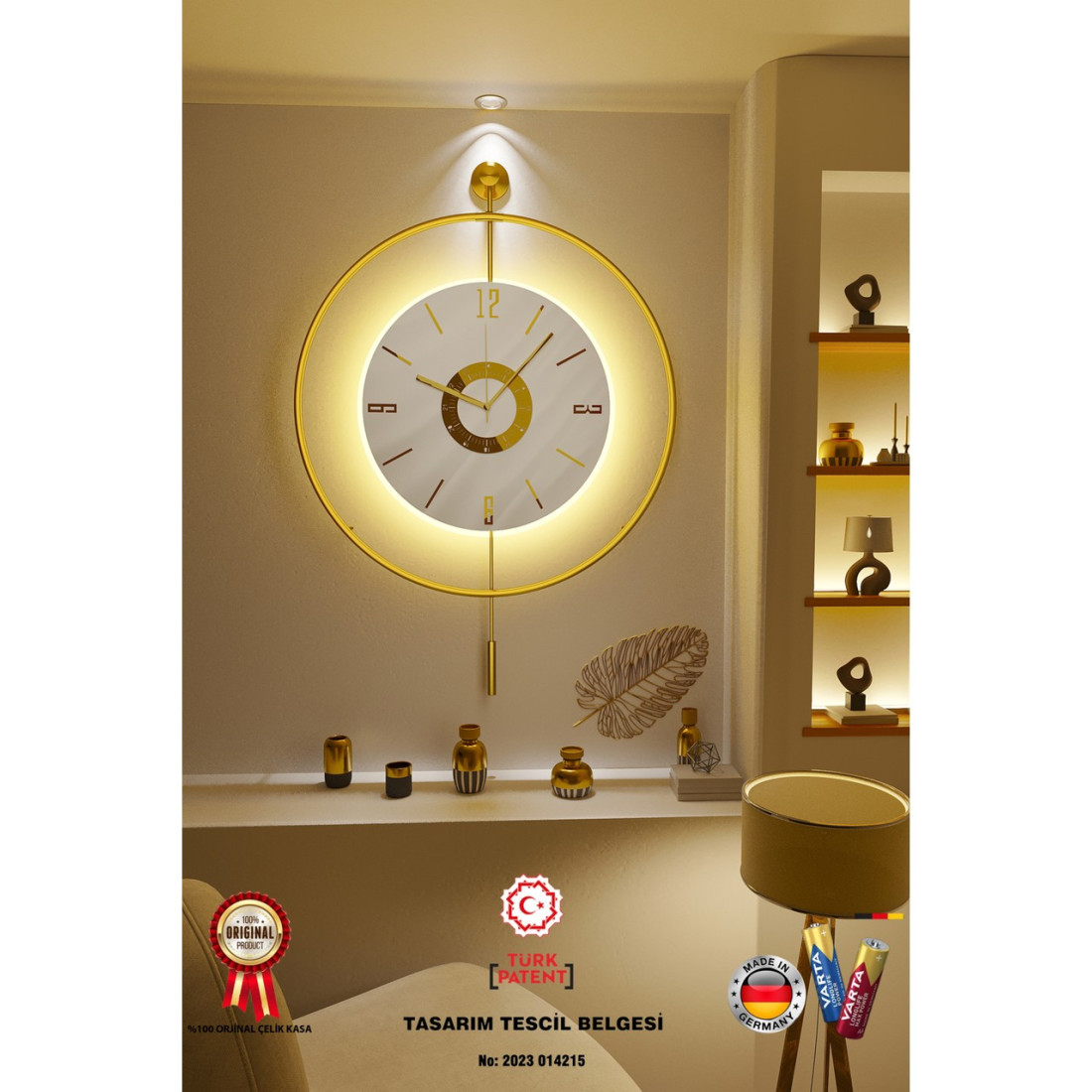 MetaQuartz Aksesuar Metal - İskandinav Kadran Gold (BÜYÜK BOY 50X75CM) ( 3adet Pil Gelmektedir)- Metal Duvar Saati
