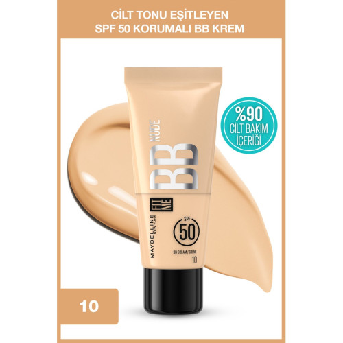 Maybelline New York Fit Me Nude Cilt Bakımı Etkili Nemlendirici SPF50 BB Krem - 10