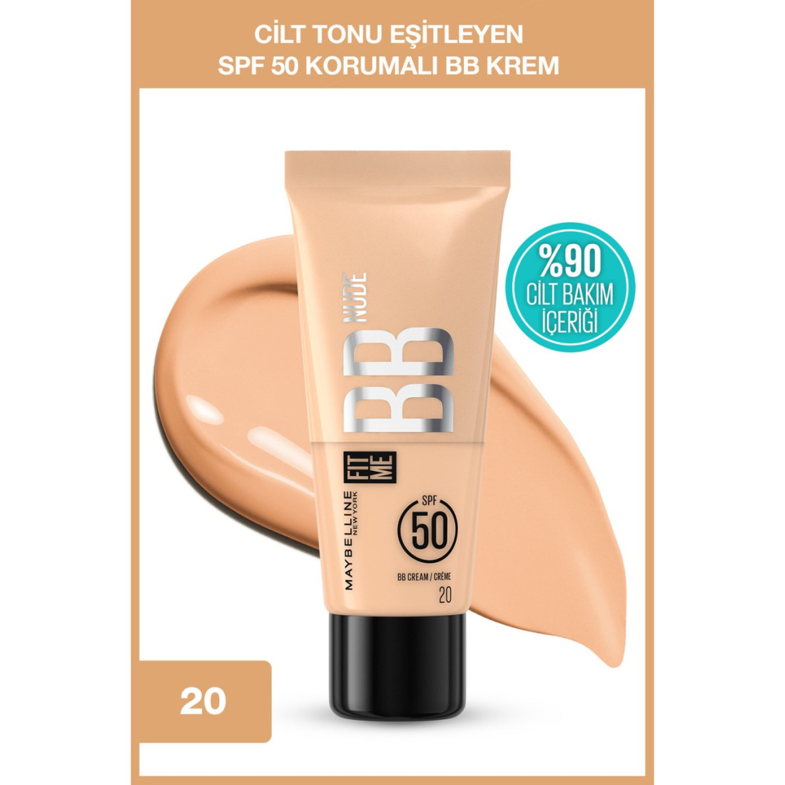 Maybelline New York Fit Me Nude Cilt Bakımı Etkili Nemlendirici BB Krem 30 ml SPF50 Tüm Cilt Tipleri İçin