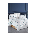 Conzaliza Lastikli Çarşaflı Nevresim Takımı | Çiçek Desen Beyaz - Çift Kişilik