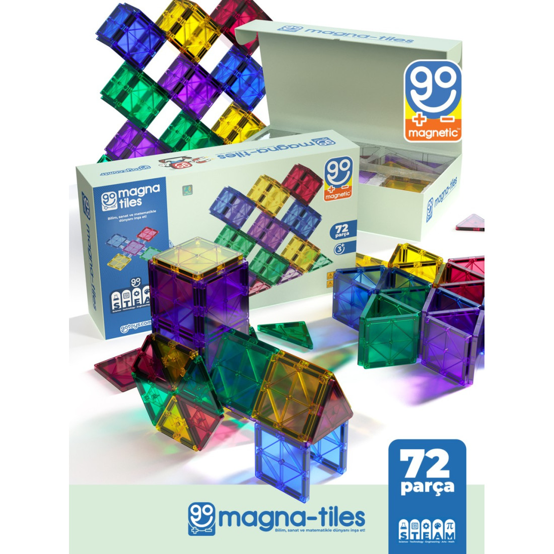 Go Toys Go Magnetic Series 72 Parça Manyetik Yapı Blokları Original - Mıknatıslı Manyetik Bloklar