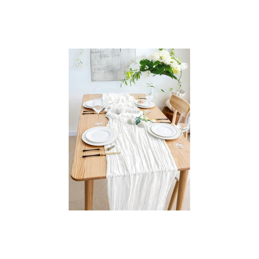 Kitchen Vogue Bohem Dekoratif Runner Masa Örtüsü (90x180) - Beyaz