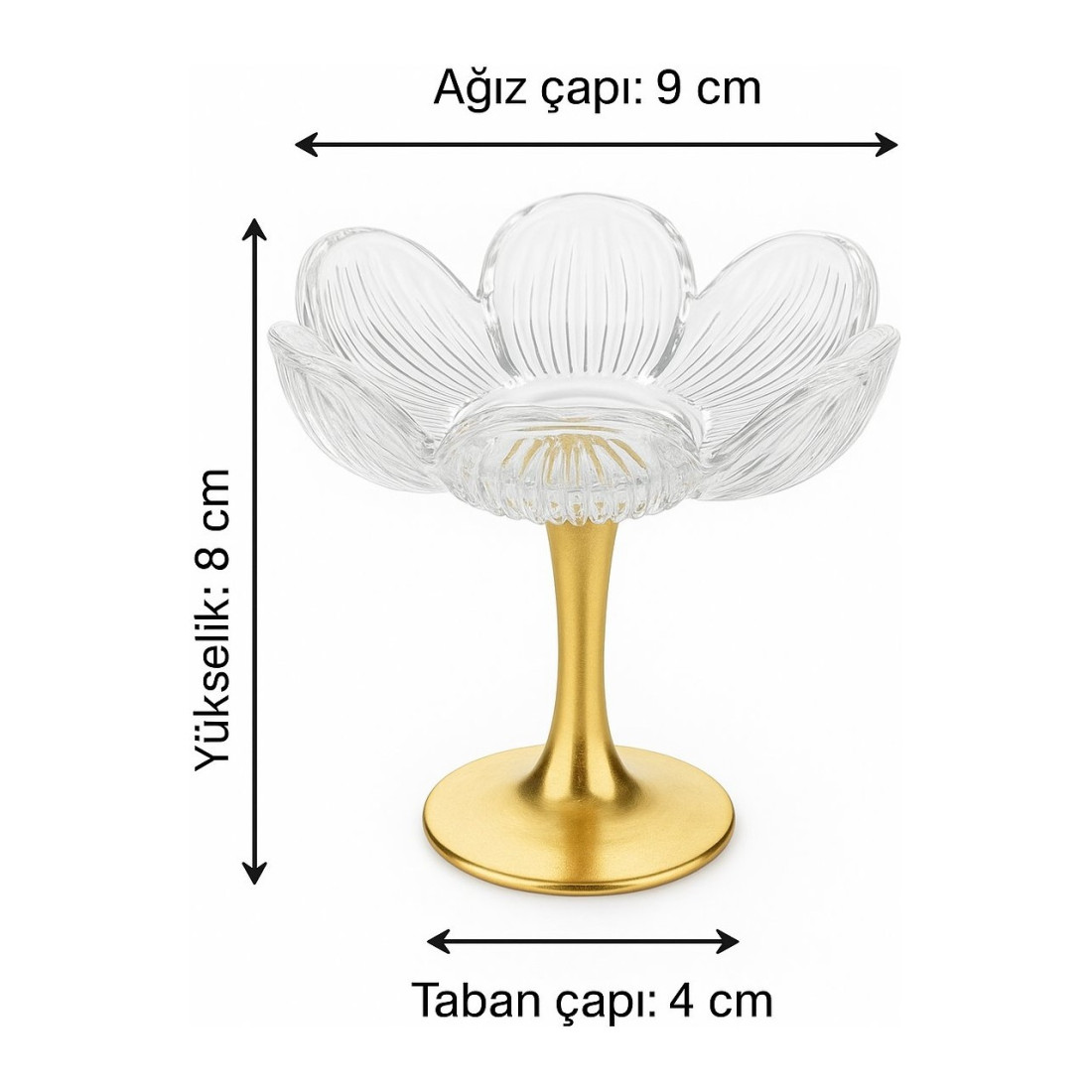 Gülümseten Avm Gold Ayaklı Cam Lotus Çiçeği Desenli Sunum Lokumluk | Kahve Yanı Atıştırmalık ve Şekerlik | 6 lı Set
