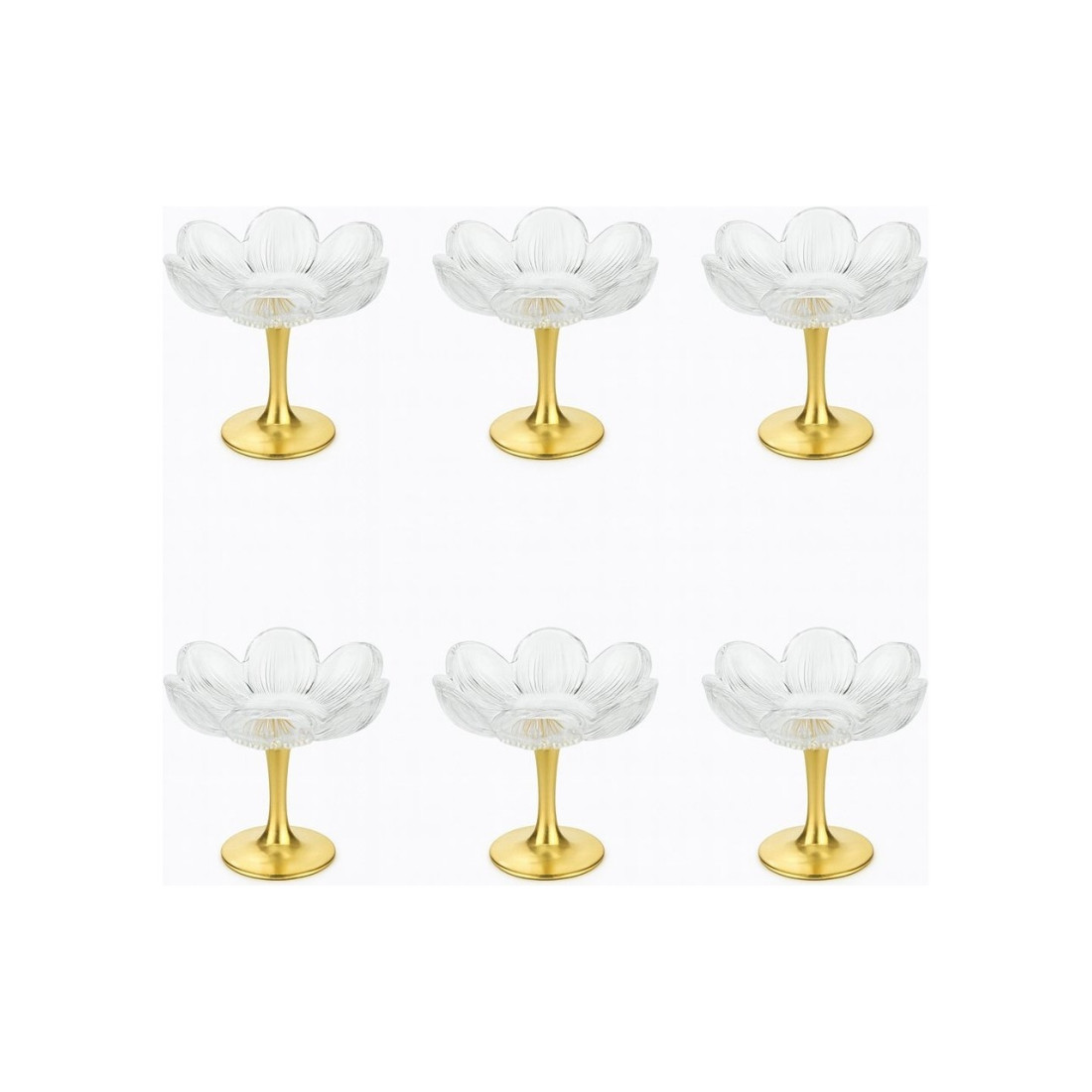 Gülümseten Avm Gold Ayaklı Cam Lotus Çiçeği Desenli Sunum Lokumluk | Kahve Yanı Atıştırmalık ve Şekerlik | 6 lı Set