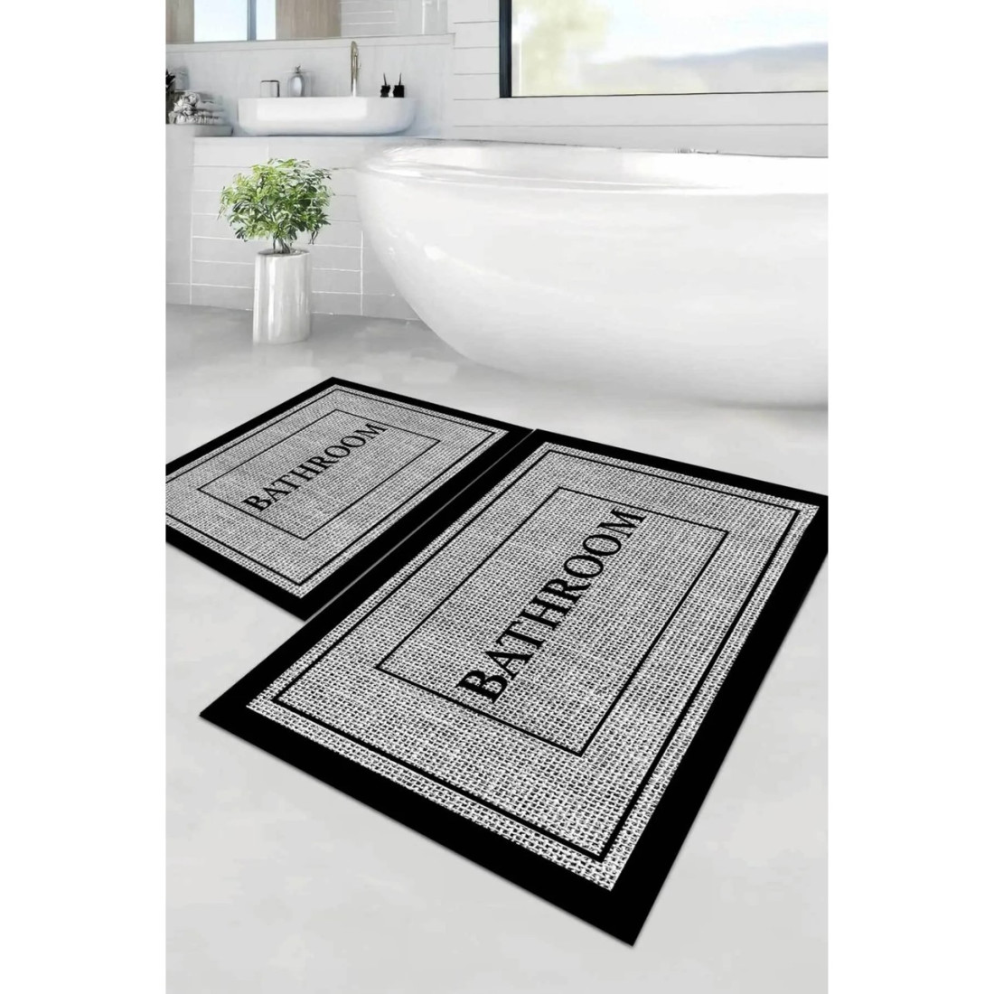 Decomia Home Dijital Kaymaz Yıkanabilir 8084 Gri Bath Modern Banyo Paspası Banyo Halısı Klozet Takımı