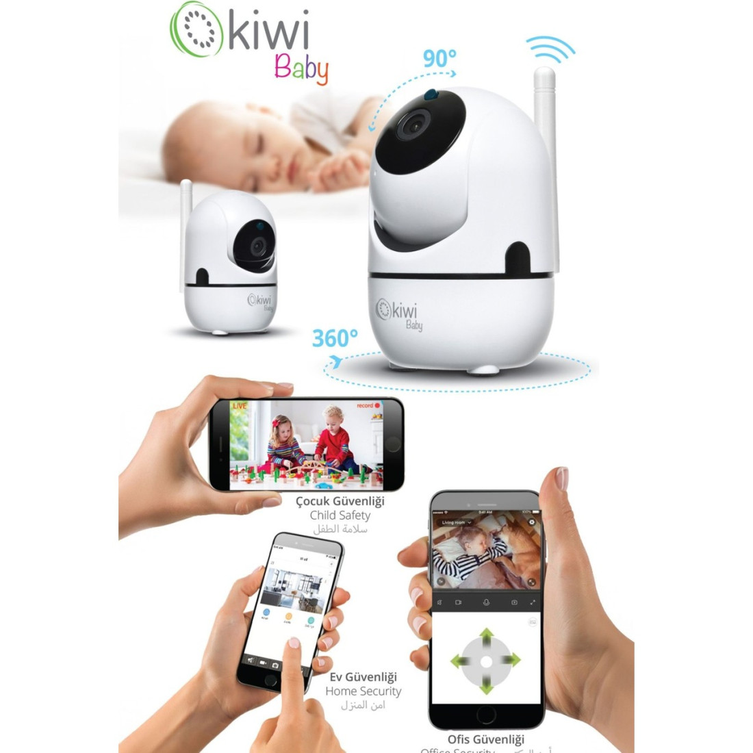 Kiwi Kbaby 99 IP Bebek Kamerası - Kablosuz, Hareket Sensörü, Gece Görüşü, HD Görüntü Kalitesi, iOS ve Android Uyumlu