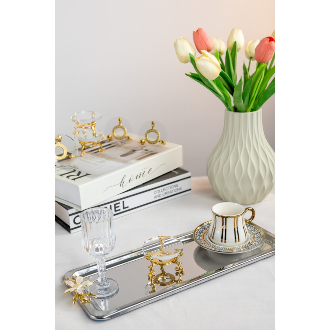 Yaren Style 6'lı Gold Ayaklı Cam Kahve Yanı Lokumluk Seti (6 cm)