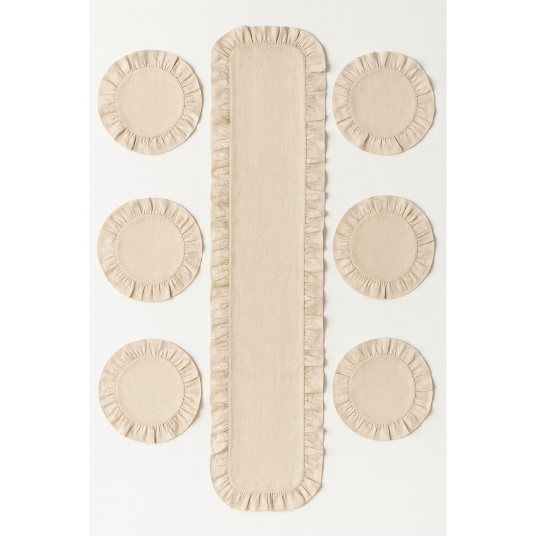 YUNUSOĞLU HOME Fırfırlı Runner ve Supla Takımı - Masa Örtüsü Takımı 7 Parça 145X40