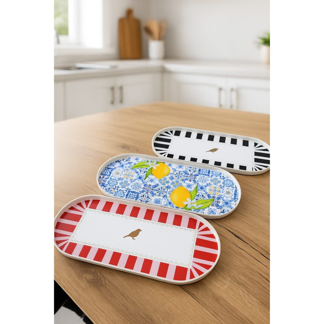 SHN Kuşlu Kahve Sunum Tepsisi 30*12 cm - Kırmızı