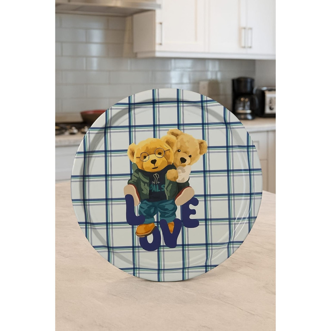 Teddy Bear Ayı Desenli Metal Tepsi - Love