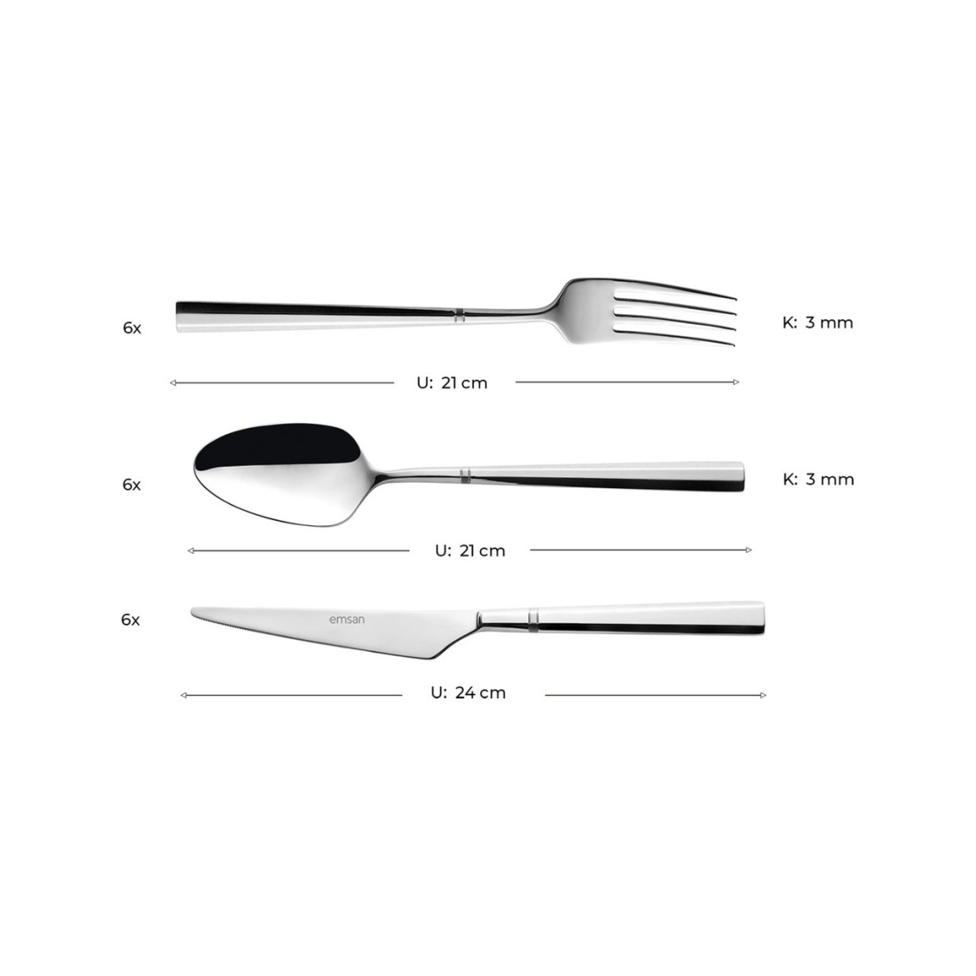 Emsan Penta 18 Parça 6 Kişilik Çatal Kaşık Bıçak Takımı