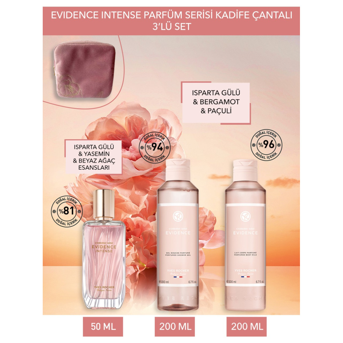 Yves Rocher Evidence Intense Parfüm Serisi Kadife Çantalı 3’lü SET-9916921
