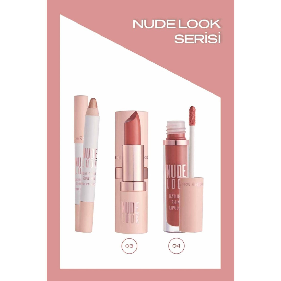 Golden Rose Nude Look 3'lü Makyaj Seti - Ruj - Lipgloss - Aydınlatıcı Kalem