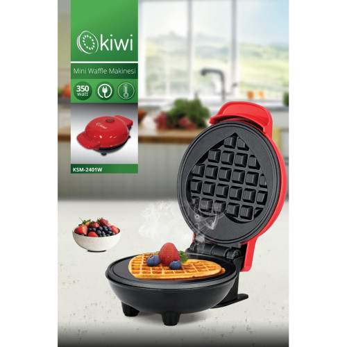 Kiwi KSM-2401W Mini Waffle Makinesi 350W Kalp Yüzey Şekilleri Yapışmaz Plaka Özelliği ile