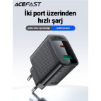 Acefast 45W PD USB-C + USB-A 2 Port Hızlı Şarj Aleti Isı Düşüren GaN Destekli Akım Korumalı Güç Adaptörü iPhone & Android & iPad & MacBook Type-C - A106 (Acefast Türkiye Garantili)