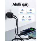 Acefast 45W PD USB-C + USB-A 2 Port Hızlı Şarj Aleti Isı Düşüren GaN Destekli Akım Korumalı Güç Adaptörü iPhone & Android & iPad & MacBook Type-C - A106 (Acefast Türkiye Garantili)