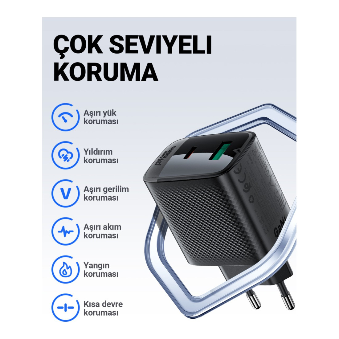 Acefast 45W PD USB-C + USB-A 2 Port Hızlı Şarj Aleti Isı Düşüren GaN Destekli Akım Korumalı Güç Adaptörü iPhone & Android & iPad & MacBook Type-C - A106 (Acefast Türkiye Garantili)