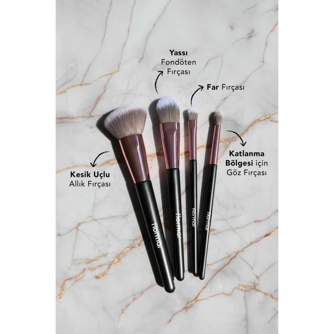 Flormar 4'lü Makyaj Fırçası Seti (Allık-Fondöten-Far-Crease) - Makeup Brush Set - 8690604597772