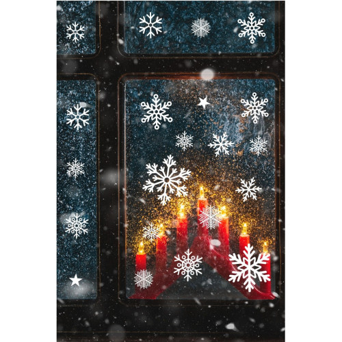 tifopix Yeni Yıl Kar Taneleri Sticker Seti - Yeni Yıl Kış Temalı Kar Taneleri Yılbaşı Cam Etiket Seti