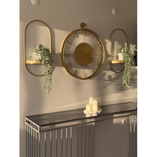 MetaQuartz Aksesuar Chakra Roma ( - Gold - ) Full Çelik - Roma Rakamlı - (Pilli Led) - Modern Dekoratif Duvar Saati