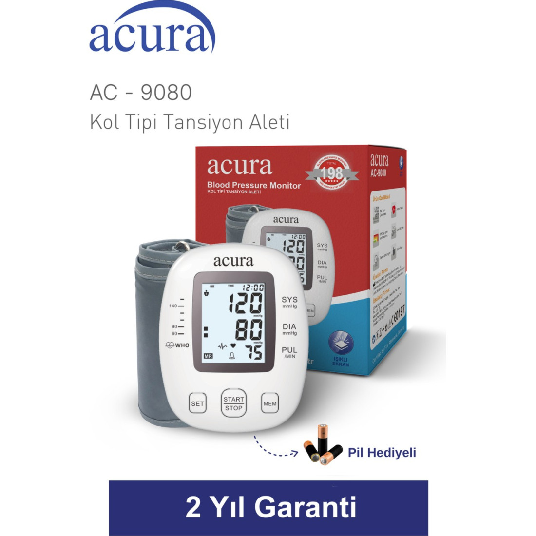 Acura Ac-9080 Işıklı Ekranlı 198 Hafızalı Koldan Tansiyon Aleti