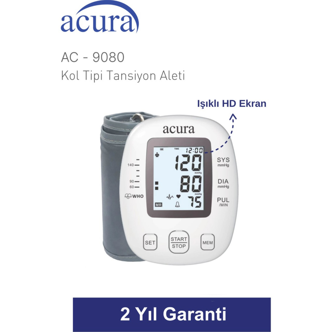 Acura Ac-9080 Işıklı Ekranlı 198 Hafızalı Koldan Tansiyon Aleti