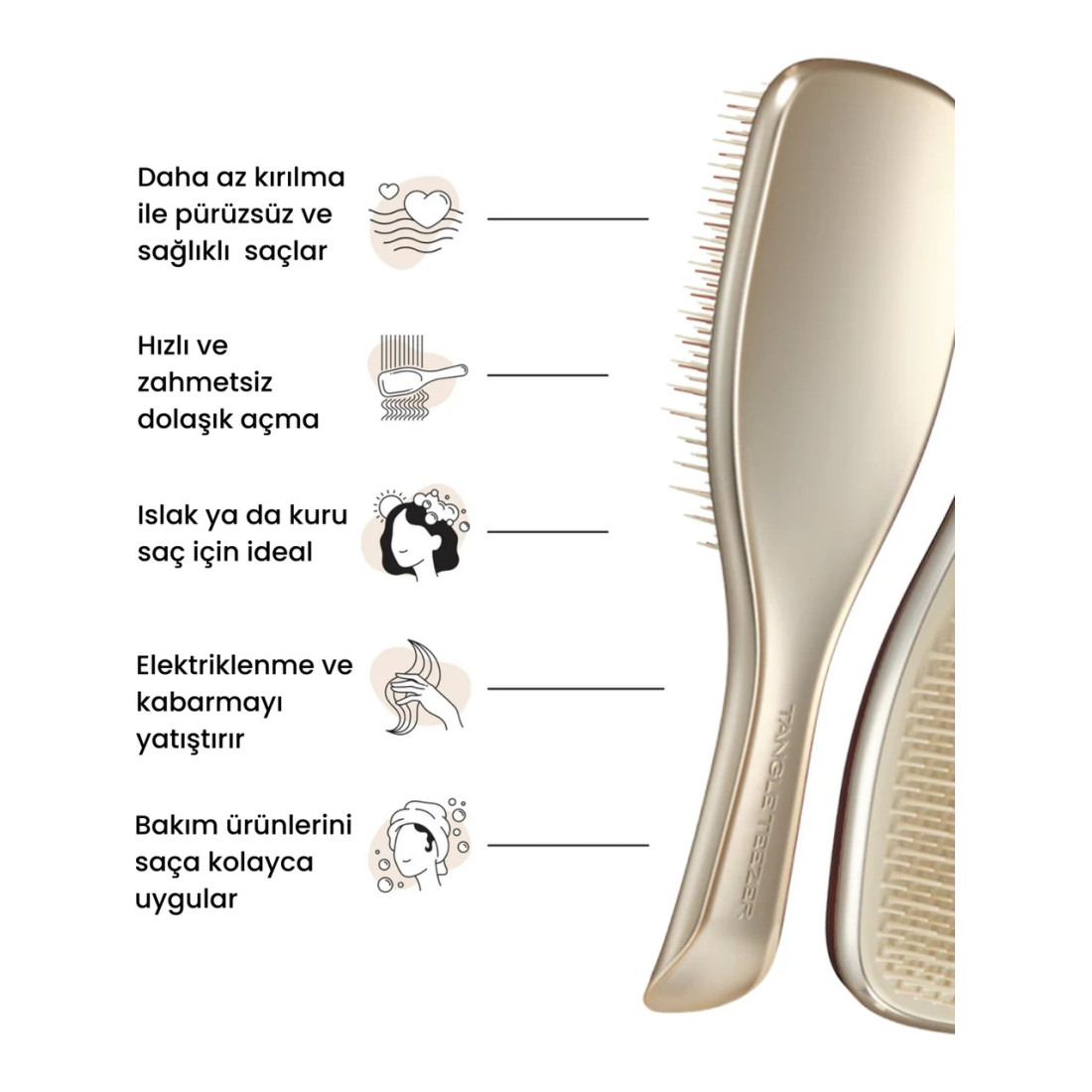 Tangle Teezer Ultimate Detangler Tarak Dolaşık Açıcı Islak & Kuru Düz ve Kıvırcık Saçlar için Bej Renk