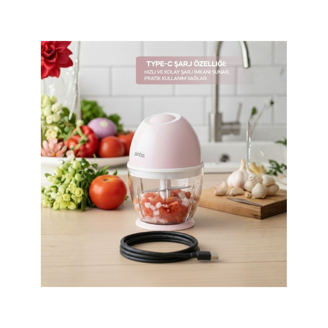 Sinbo Shb 7503 Şarjlı Mini Doğrayıcı Rondo Paslanmaz Çelik 3 Bıçaklı