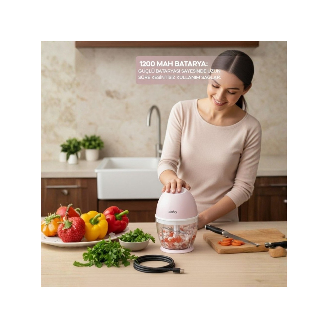 Sinbo Shb 7503 Şarjlı Mini Doğrayıcı Rondo Paslanmaz Çelik 3 Bıçaklı