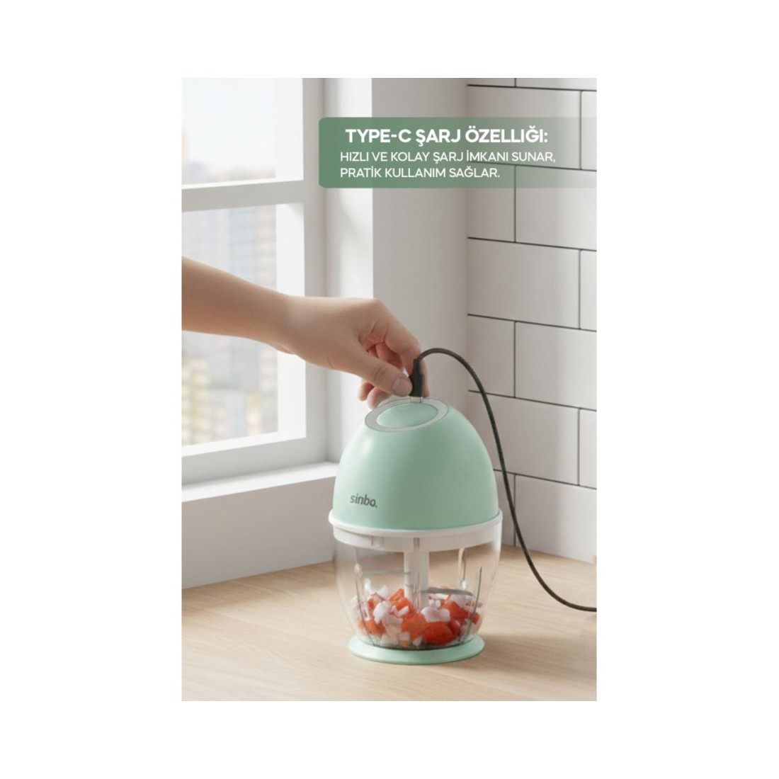 Sinbo SHB-7503 Paslanmaz Çelik 3 Bıçaklı Şarjlı Kablosuz Rondo Tek Parça Doğrayıcı