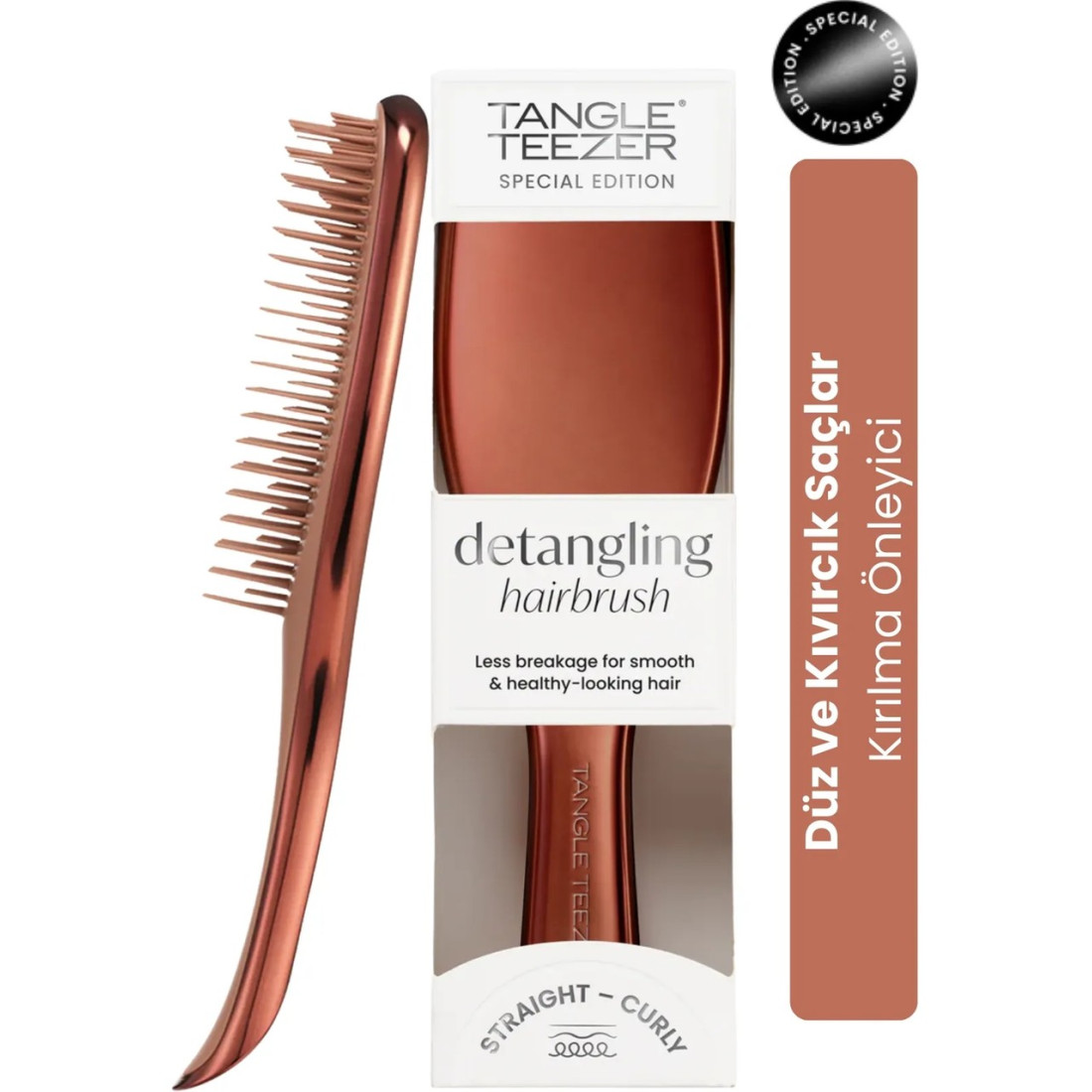Tangle Teezer Ultimate Detangler Saç Fırçası-Tarak Düz ve Kıvırcık Saçlar için Chrome Choc Bronze Renk