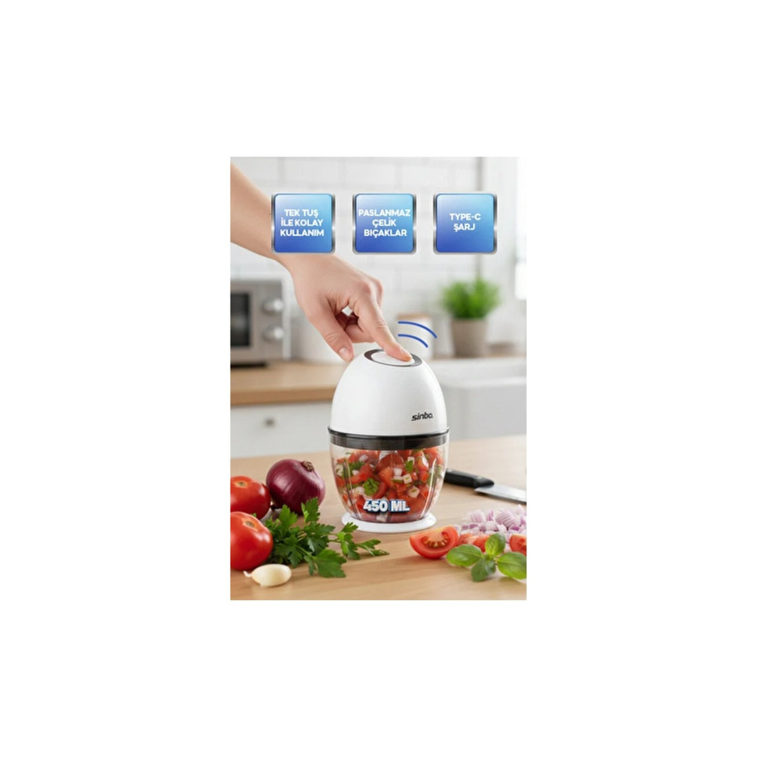 Sinbo SHB-7503 Paslanmaz Çelik Bıçaklı Şarjlı Kablosuz Rondo 450 ml Beyaz Plastik Hazneli