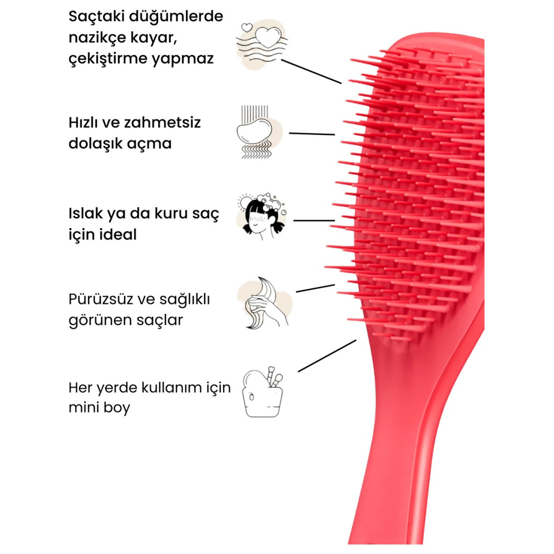 Tangle Teezer The Ultimate Detangler Pink Punch Mini Boy Düğüm açıcı Saç Fırçası-Tarak (Düz ve Kıvırcık Saçlar)