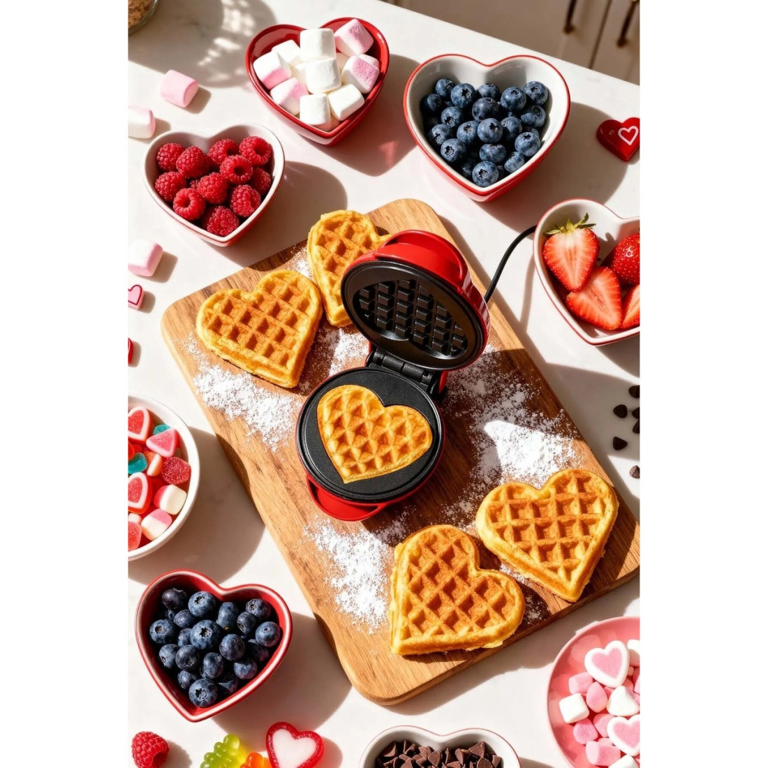 Kiwi KSM-2401W Mini Waffle Makinesi 350W Kalp Yüzey Şekilleri Yapışmaz Plaka Özelliği ile