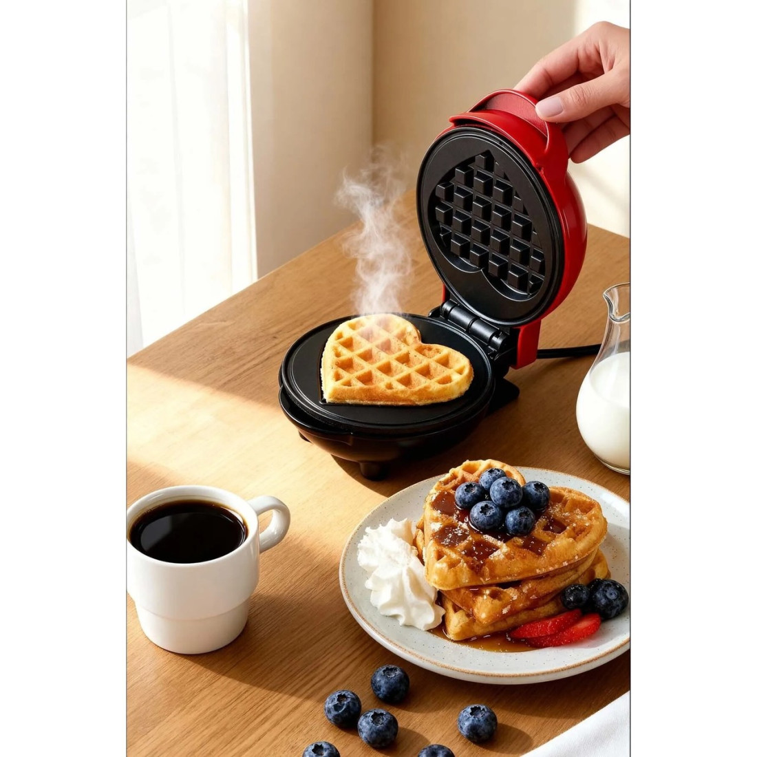 Kiwi KSM-2401W Mini Waffle Makinesi 350W Kalp Yüzey Şekilleri Yapışmaz Plaka Özelliği ile