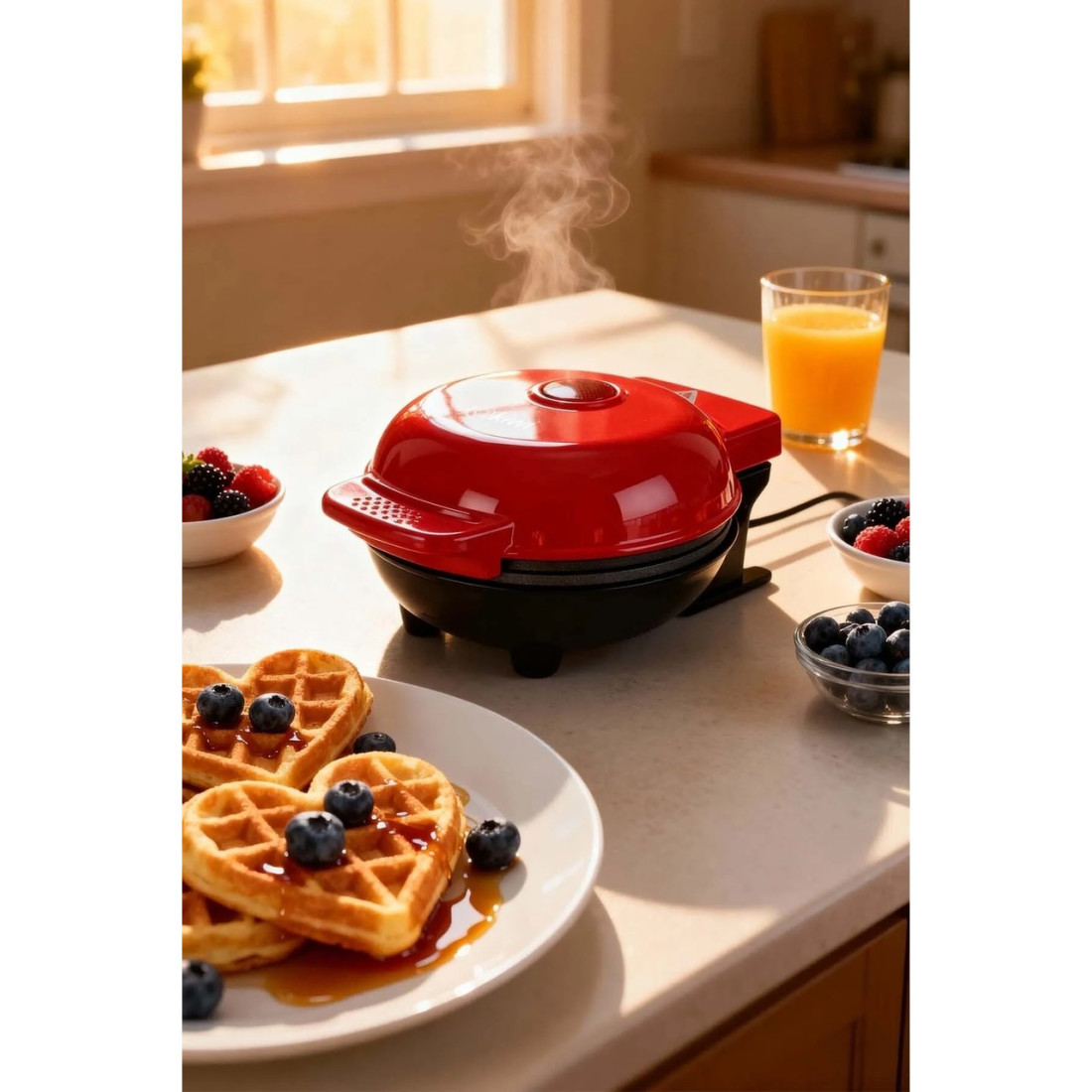 Kiwi KSM-2401W Mini Waffle Makinesi 350W Kalp Yüzey Şekilleri Yapışmaz Plaka Özelliği ile