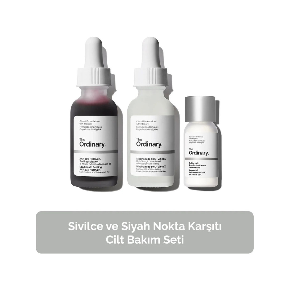 The Ordinary Sivilce ve Siyah Nokta Karşıtı Cilt Bakım Seti 3 Adet - Serum 30ML Peeling 30ML Toz Krem 5g