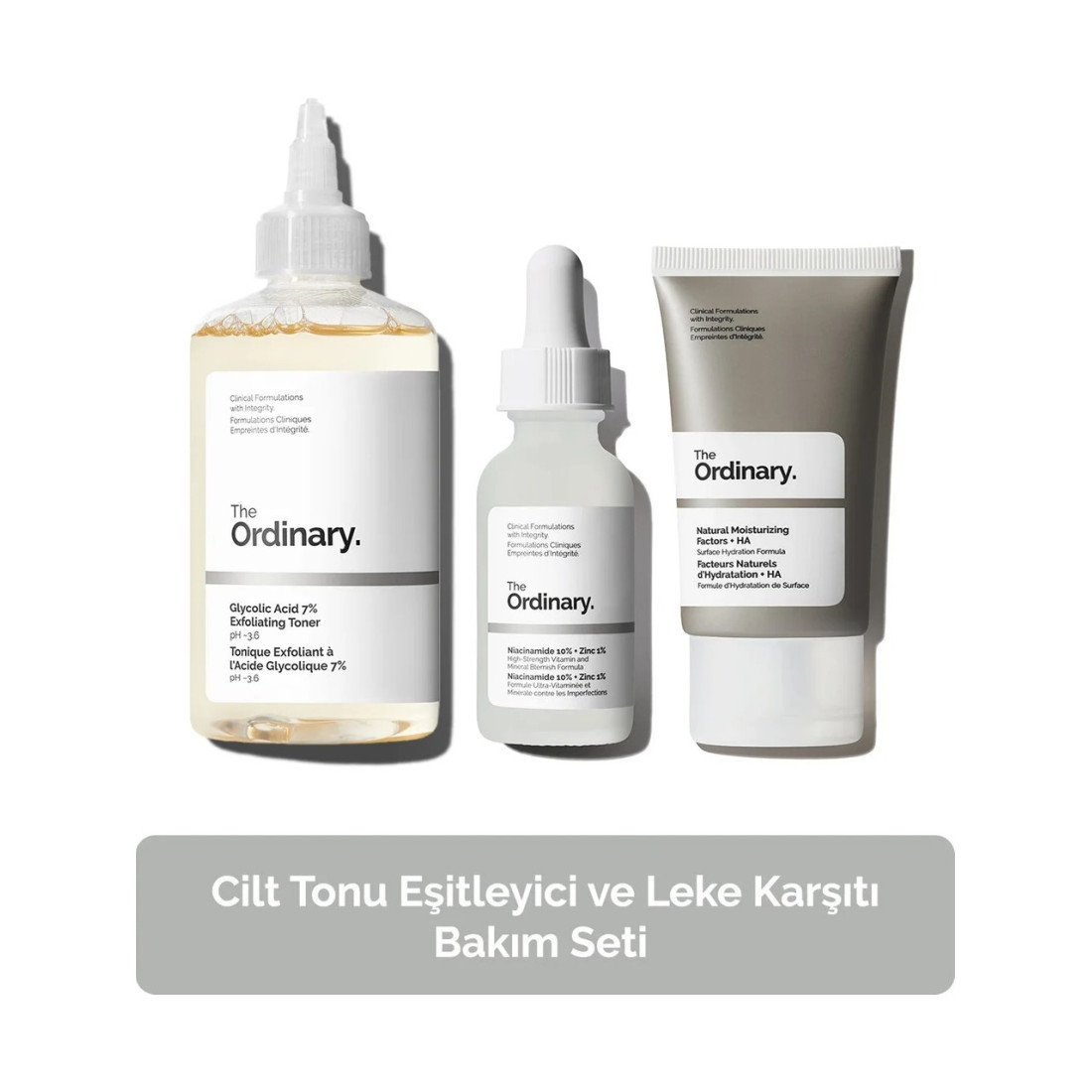 The Ordinary Cilt Tonu Eşitleyici ve Leke Karşıtı Bakım Seti- Tonik 100ML + Leke Serumu 30ML + Nemlendirici 30ML