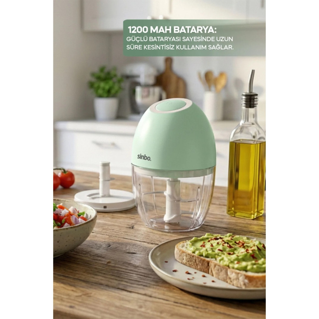 Sinbo SHB-7503 Paslanmaz Çelik 3 Bıçaklı Şarjlı Kablosuz Rondo Tek Parça Doğrayıcı