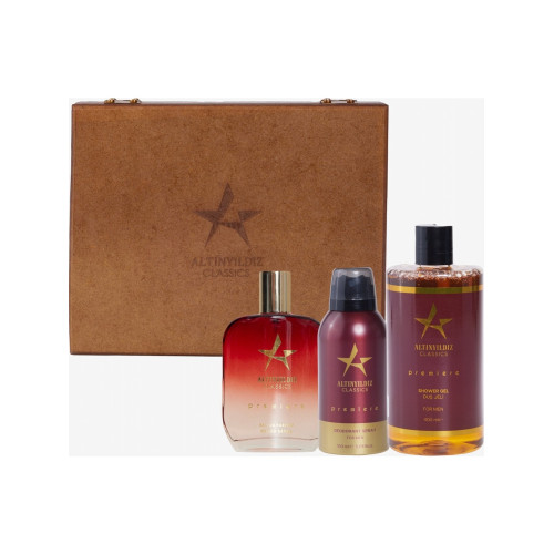 Altınyıldız Classics Erkek Premiere EDP Parfüm-Deodorant-Duş Jeli Ahşap Kutulu Set (100 ML150 ML 400 ML)