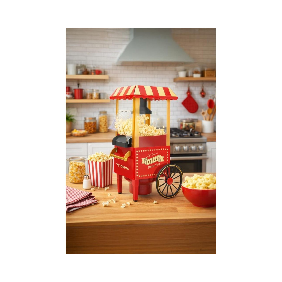 Torima Mısır Patlatma Makinesi Yağsız Ev Tipi Popcorn Makinesi TPM01 Kırmızı