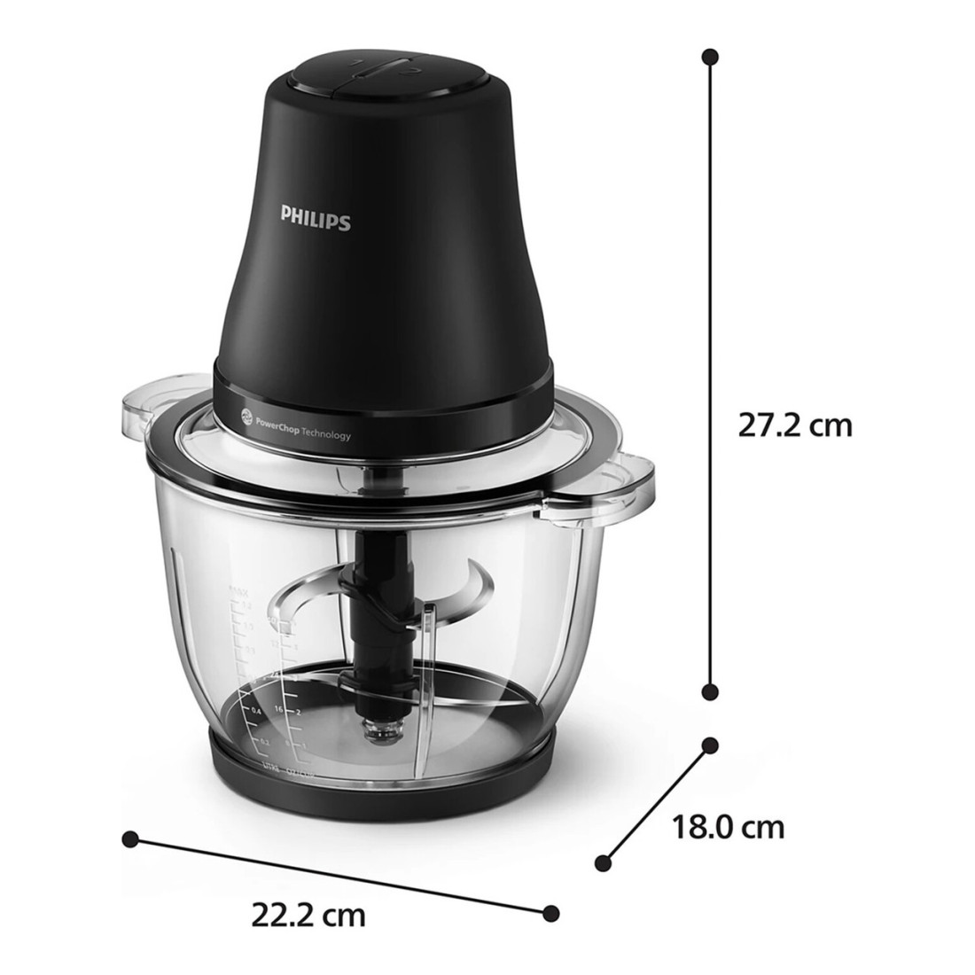 Philips HR1502/00 4 Bıçaklı Doğrayıcı 3000 Serisi Siyah Plastik Hazneli 500 W Güç ve PowerChop Teknolojisi