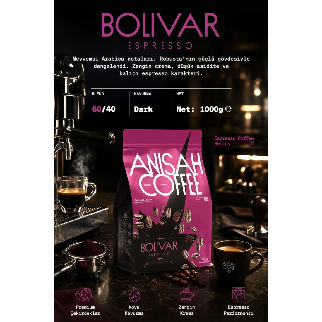 Anisah Coffee Bolivar Espresso Çekirdek Kahve | 1000gr