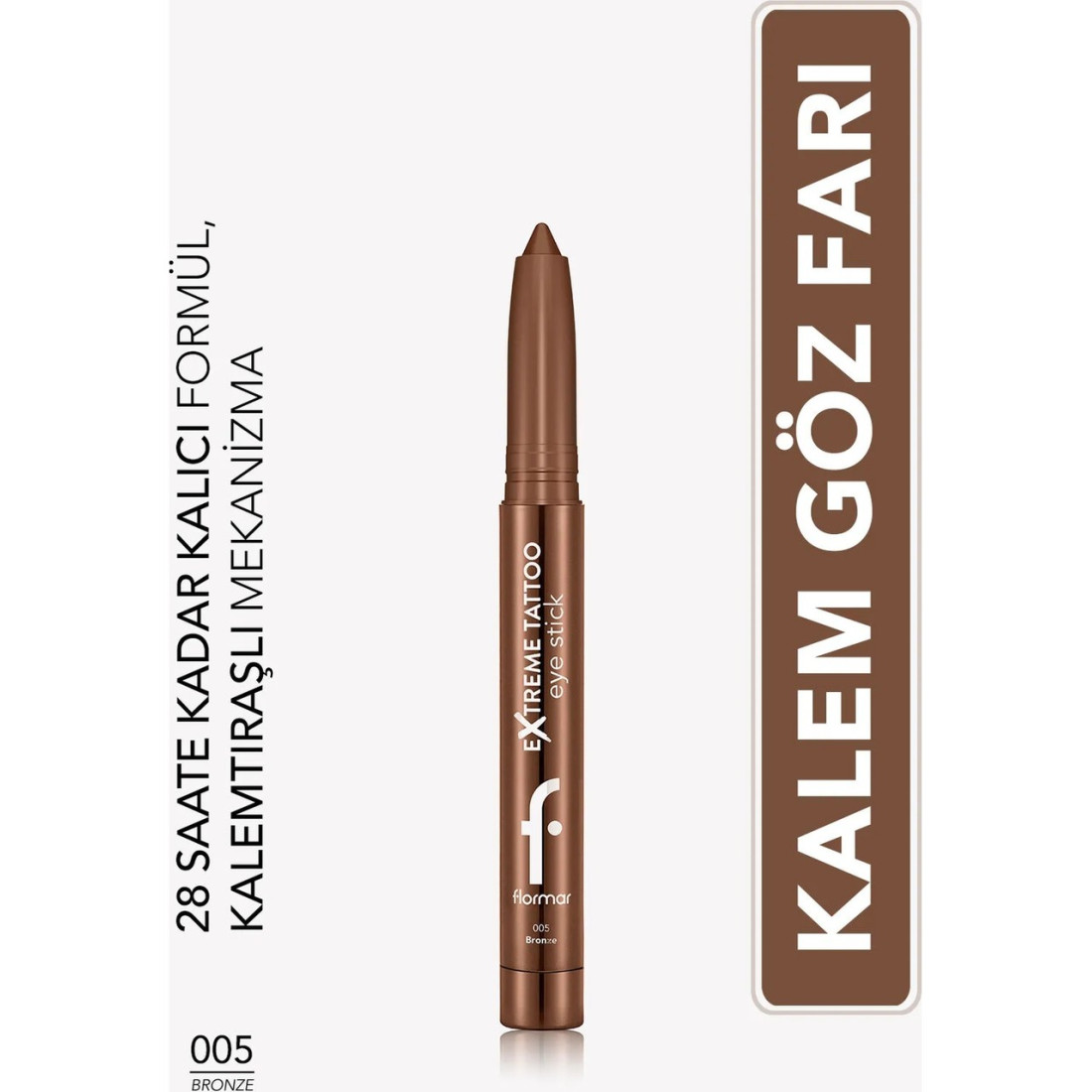 Flormar Extreme Tattoo Mat & Işıltılı Asansörlü Kalemtıraşlı Jel Göz Kalemi & Far Stick - 005 Bronze