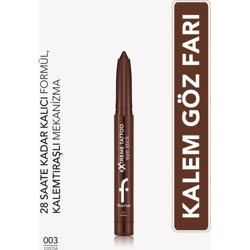 Flormar Extreme Tattoo Mat & Işıltılı Asansörlü Kalemtıraşlı Jel Göz Kalemi & Far Stick - 003 Cocoa