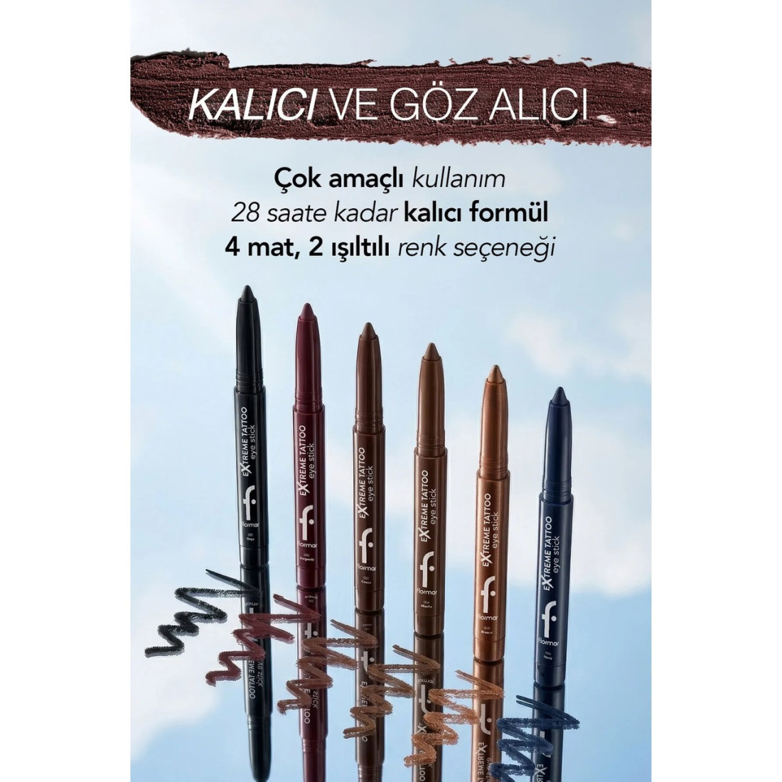 Flormar Extreme Tattoo Mat & Işıltılı Asansörlü Kalemtıraşlı Jel Göz Kalemi & Far Stick - 003 Cocoa